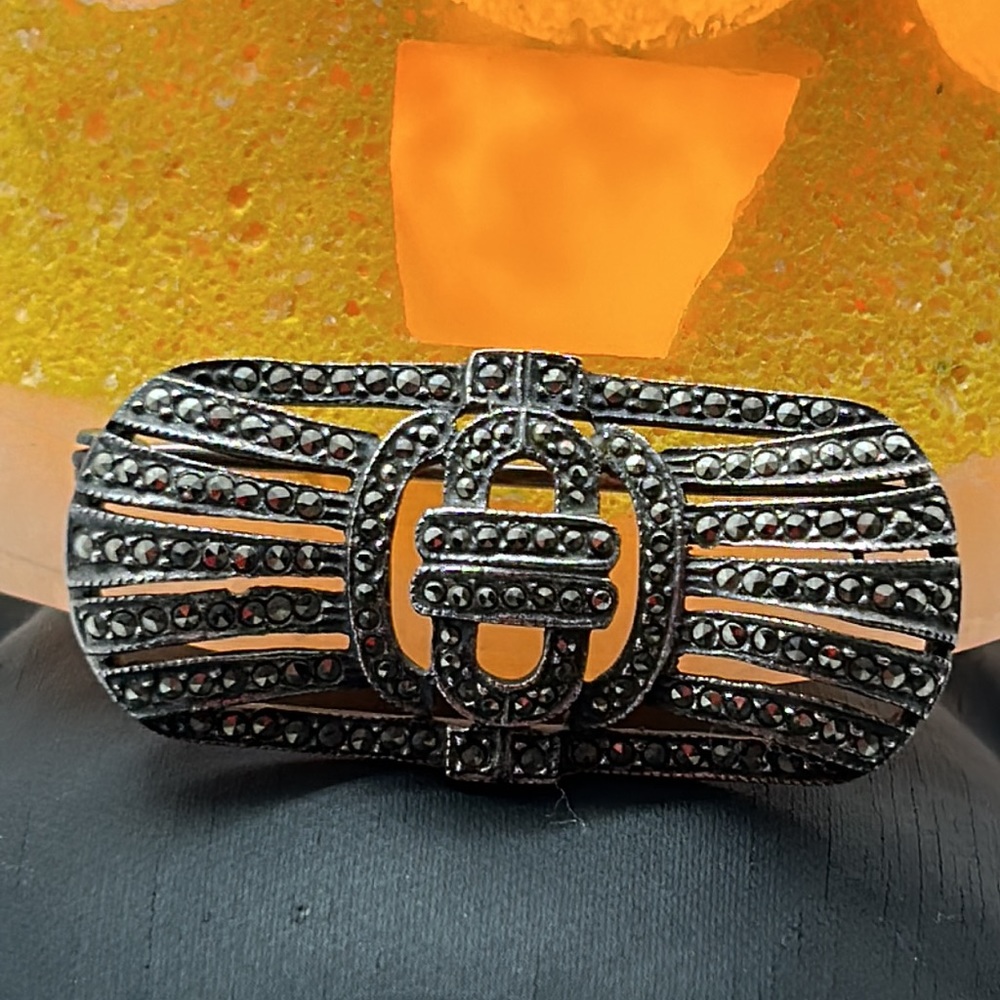 Art Deco Sterling Silver Marcasite Brooch Pin - Picture 6 of 8